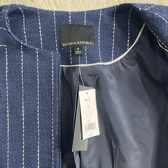nwt // banana republic collarless stripe blazer with fringe - Picture 9 of 13